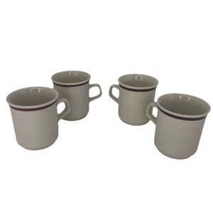 VTG Newcor Stoneware Mugs Made in Japan Beige Brown Stripe 6oz- Set of 4